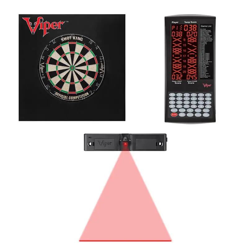 Viper Shot King Regulation 18" Diameter Self-Healing Bristle Dartboard with ProScore, Dart Laser Line, Wall Defender II, Wall Mount for Game Room, Steel Tip, Unisex, Triangular Spider, 18 Inches, Electronic Scorer, High Density Foam Defender