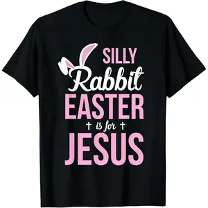 Easter Christian T Shirt Featuring Bunny and Jesus Graphic Made of 100 Cotton