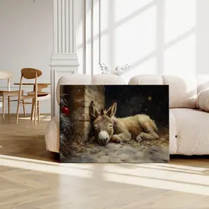 High Quality  Vintage  Donkey Nativity Poster Canvas    Art Retro Rustic Winter Xmas Festival  Decor Home Bedroom Living Room Print whimsical deer christmas Wall ideal gift