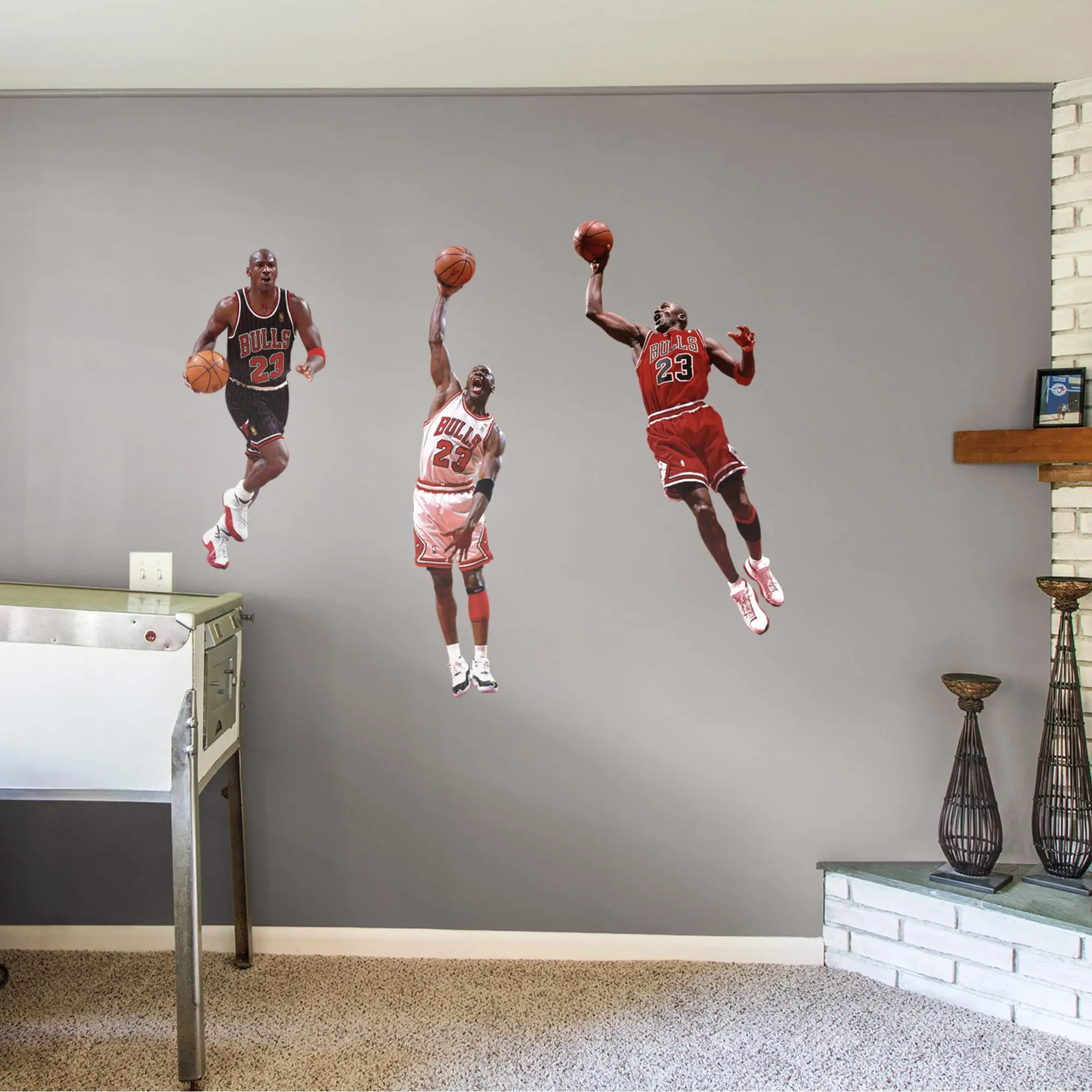 Official NBA Chicago Bulls Michael Jordan RealBig Hero Pack Collection Vibrant Reusable Vinyl Decal Wall Stickers, Removable Adhesive Stickers for Living Room Home Decor