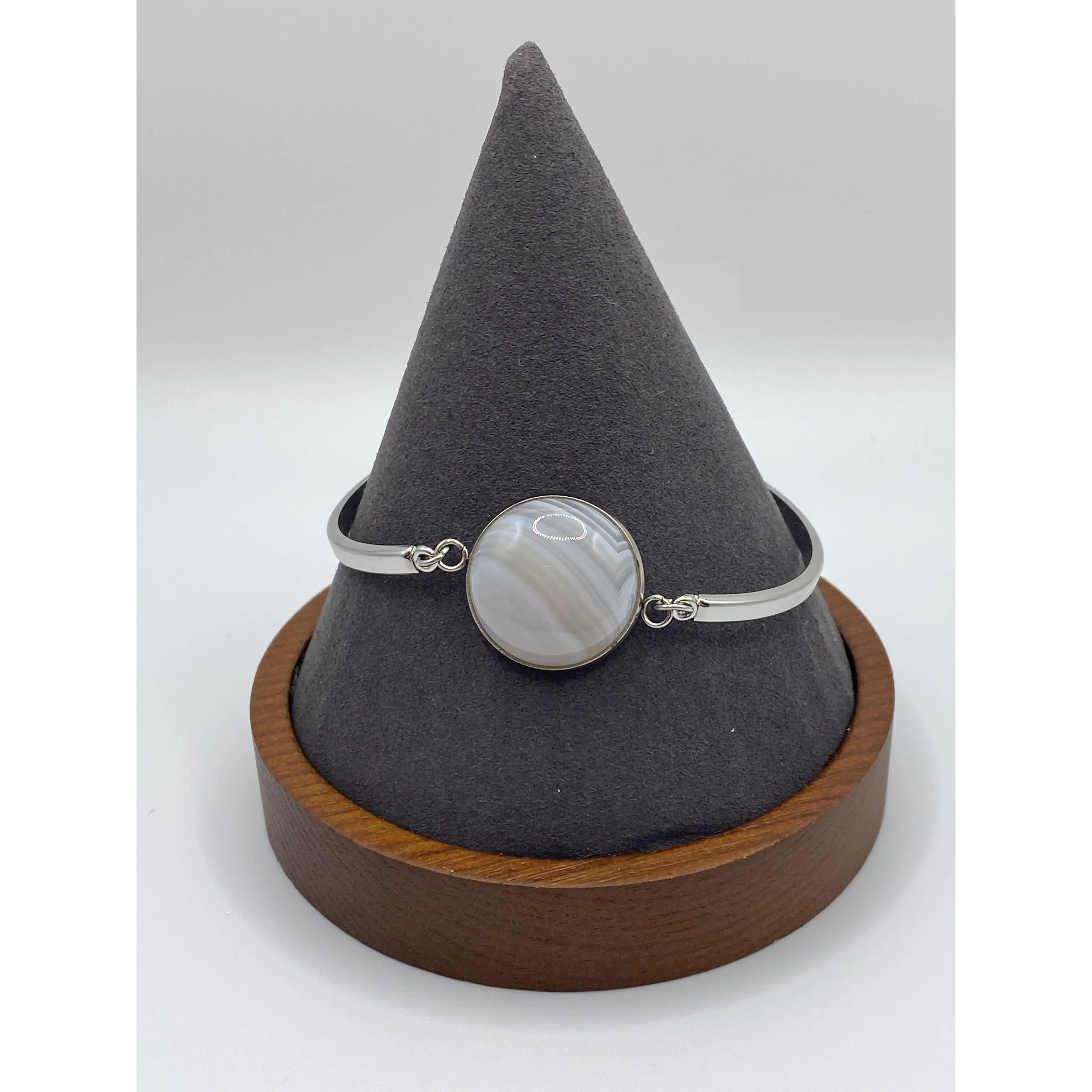 Stainless Steel Bangle-Striped Moonstone