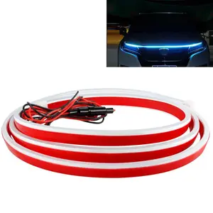 Dynamic LED Hood Light Strip for Cars Trucks SUVs 12V Flexible Waterproof Accent Light with Auto Scan Effect Easy Install Self-Adhesive Backing Durable Silicone PVC Material Up to 100,000 Hours Lifespan Car Accessories Blue