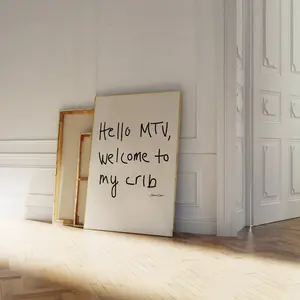 Hi MTV, Welcome to My Crib Print, Mid Century Print, Aesthetic wall art, 70s Monochrome Art, Typography Print, BW Art, Sketch, Decor Home, Gift Poster