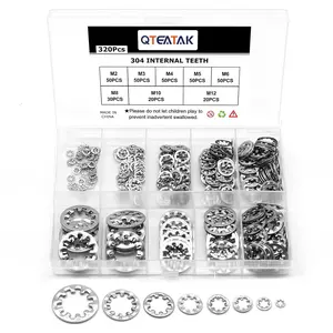 320Pcs Lock Washers 304 Stainless Steel Internal Star Washer, 8 Sizes Tooth Washer Wave Spring Washer Assortment Kit M2.5 M3 M4 M5 M6 M8 M10 M12, Silver