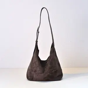 Dark Brown Suede Hobo Bag, Soft Leather Casual Shoulder Tote