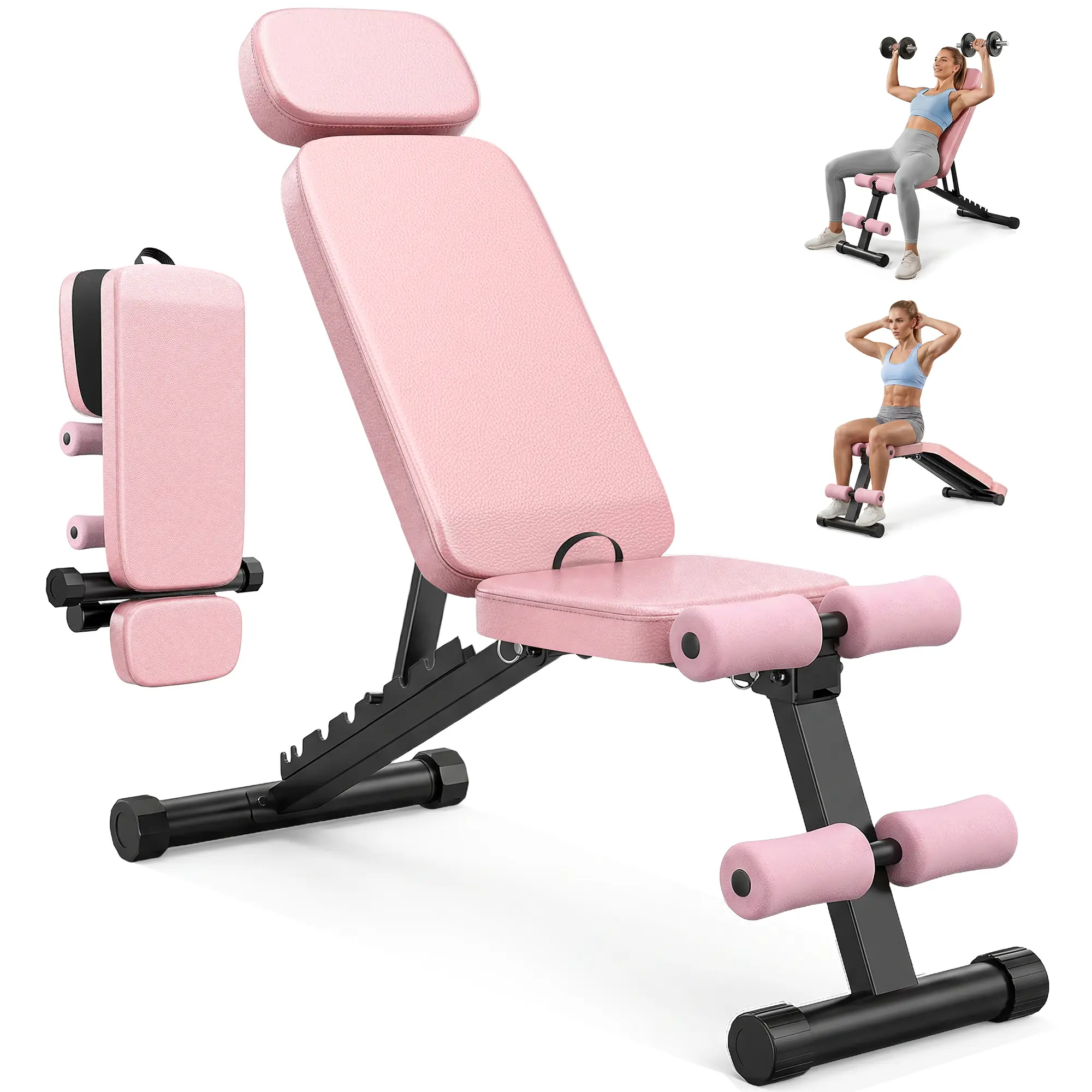 Adjustable Weight Bench for Home Gym, 800LBS Capacity Workout Bench with 10 Backrests for Full-body Workout, Foldable Strength Bench for Small Space Apartment Room