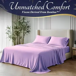 4pcs Bamboo Cooling Bedding - Extra Deep Pocket Breathable And Cooling - Suitable for Hot Sleepers And Sweats, Flat Sheet And Fitted Sheet - A Perfect Gift for Family