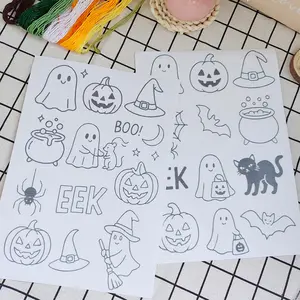 2counts set of Halloween themed water-soluble embroidery auxiliary stickers, embroidery stabilizer with cute ghost, pumpkin, and witch hat patterns - can be used for DIY party clothing handmade projects - suitable for denim jackets, shirts, hats