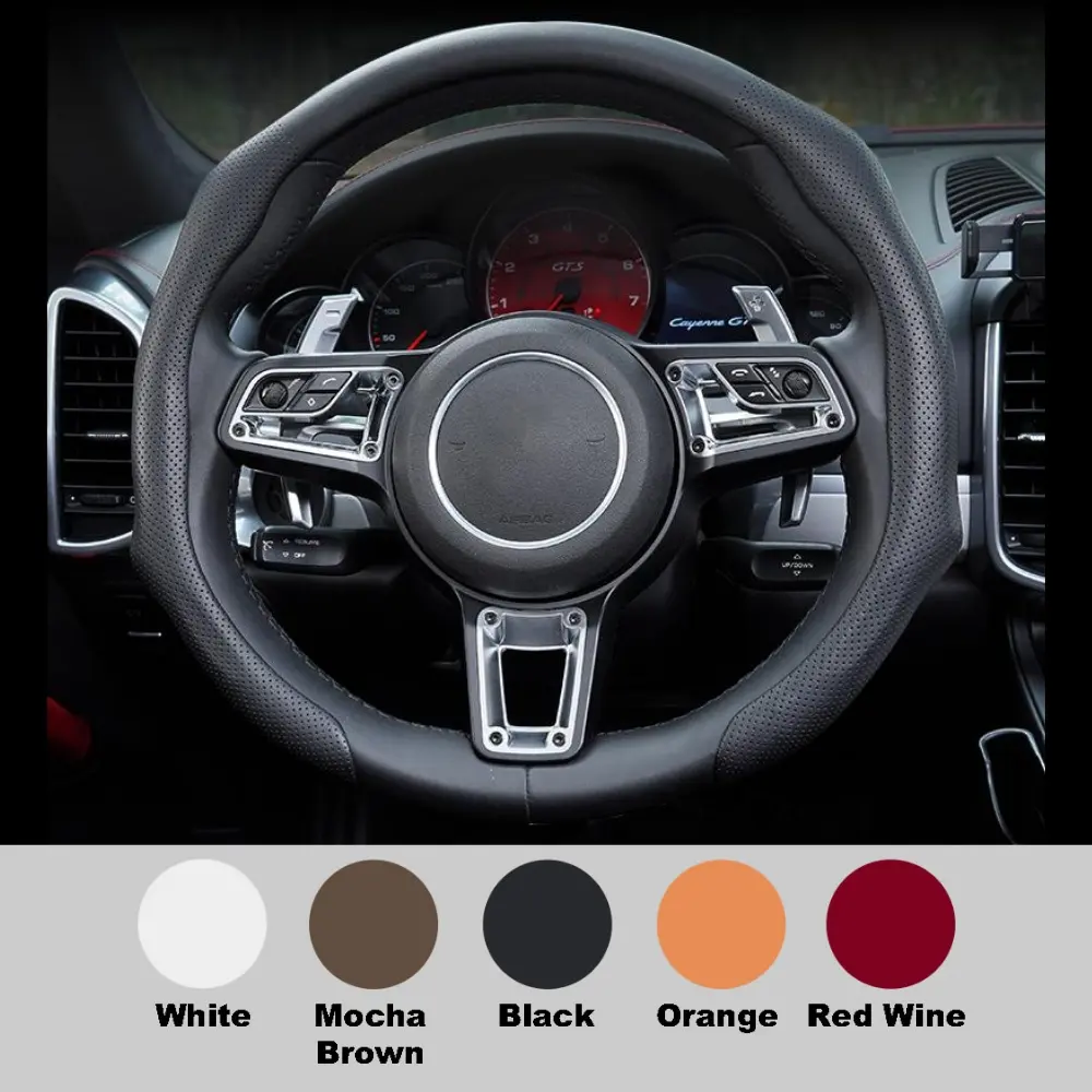 SUPEREVER Napa Leather Steering Wheel Cover (15 in), Car Accessories, 99% Vehicle Fit, 4-Season Use, Anti-Slip, Sweat-Absorbent, 1-Step Install Car Interior Kit, Steeringwheel Cover