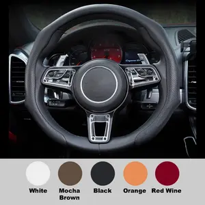 SUPEREVER Napa Leather Steering Wheel Cover 15" 99% Vehicle Fit 4-Season Use Anti-Slip Sweat-Absorbent 1-Step Install Car Interior Kit