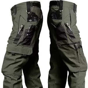 Men's durable outdoor training pants, men's multi-pocket work pants, men's solid color and printed pocket zipper waterproof tactical cargo pants without belt, regular fit sports pocket durable autumn pants.