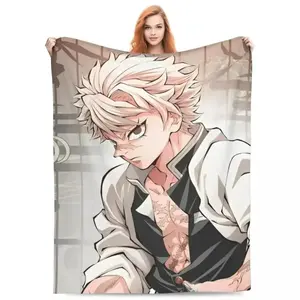 Demon Slayer Wind Hashira Sanemi Blanket Ultra Soft Flannel Plush Cozy Warm Bedroom Couch Sofa Bedding Lounge Throw Quilt Decor Birthday Gift Christmas Gift for Anime Fans Teens Men Women Shinazugawa Genya Style