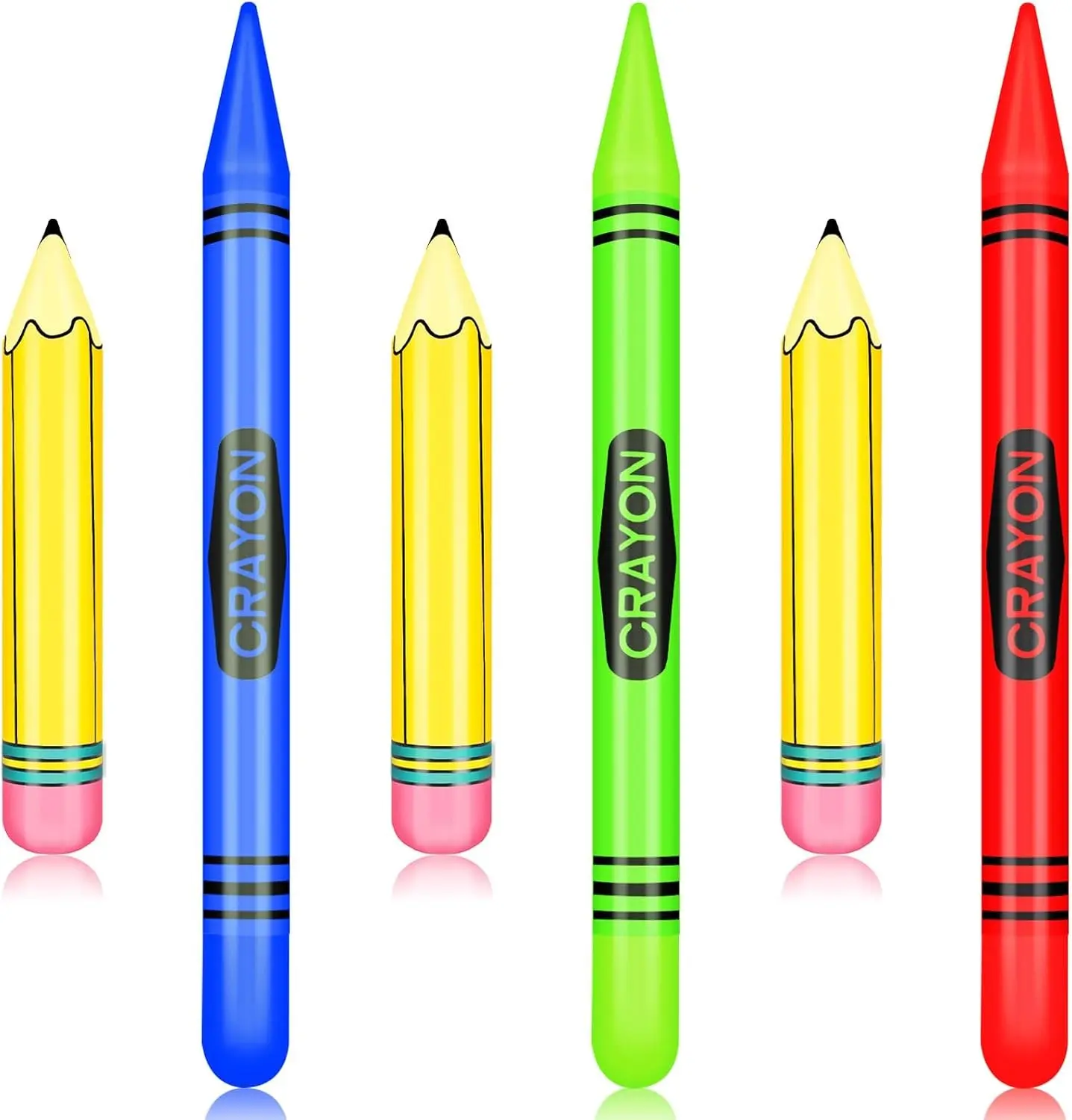 6 Pcs Giant Inflatable Hanging Neon Crayons 4 Colors for Back to School Classroom Garden Birthday Party Decorations