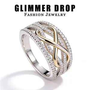 Women's 8-Shaped Ring - Fashion Hollow 3D Design Two-Tone Infinite Love Symbol Index Finger Ring Copper & Zircon Fashion Jewelry Elegant Ring Elegant Glittering Ring Wedding Ring Elegant Ring