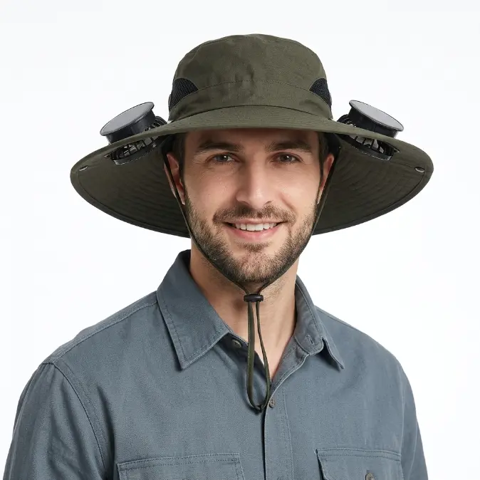 Solar fan hat Outdoor Wide Brim Sun Hat with 2 Solar Fan Sun Bucket Hat for Men Women UPF 50+ Bucket Fishing & Beach with Fan Built in