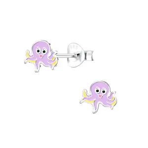 925 Silver Purple Octopus Stud Earrings by Blue Legacy
