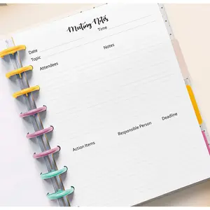 Meeting Notes for 7 Disc Mini Planners Meeting Notes Inserts Refill Homeschool Planner, 7-Disc Printed Meeting Notes Inserts for 4.6 x 7 inches Mini Size 7-Ring Planners