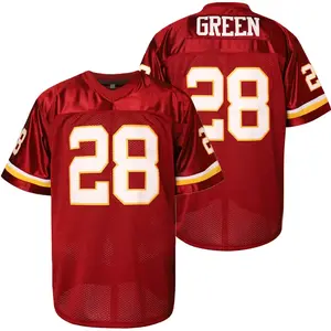 Red Men's American Rugby Football Jersey V-neck Short Sleeve Breathable 28 Letter Embroidered Stitched Sports Top Sizes S-5XL