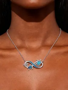Ocean Style Blue Color Opal Three Turtle Infinity Symbol Animal Motif Pendant Necklace Valentine's Day Party Holiday Gift