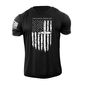 Men's One Nation Under God T-Shirt – Patriotic USA Flag Graphic Tee, 100% Cotton, Casual Crewneck