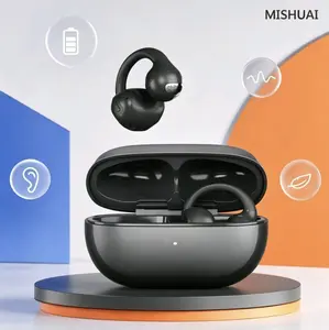 MISHUAI Open Ear Headphones Bluetooth 6.0, 5g Ultra-Light, 40H Battery, IPX4 Waterproof, 720° Surround Sound for Workout & Gaming, Clip-On Design, Zero Ear Fatigue ENC Headset Assistant Voice Smart with