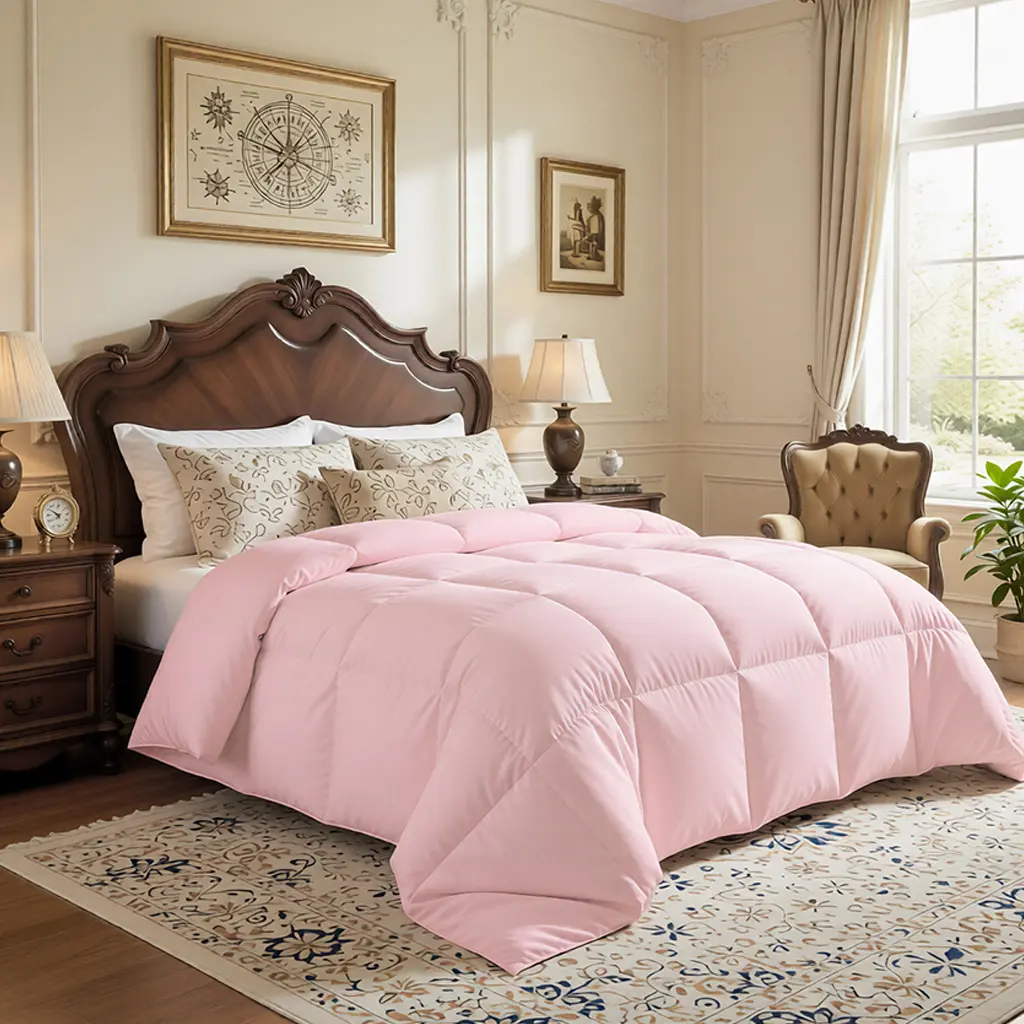 All Season Pink Comforter | Fluffy & Cozy for Year-Round Sleep dreamy duvet marshmellow polka dot pattern bedding set luxury bed blanket puffed quilt Dark Grey Weighted  comfortable size insert method scandinavian utopia cover