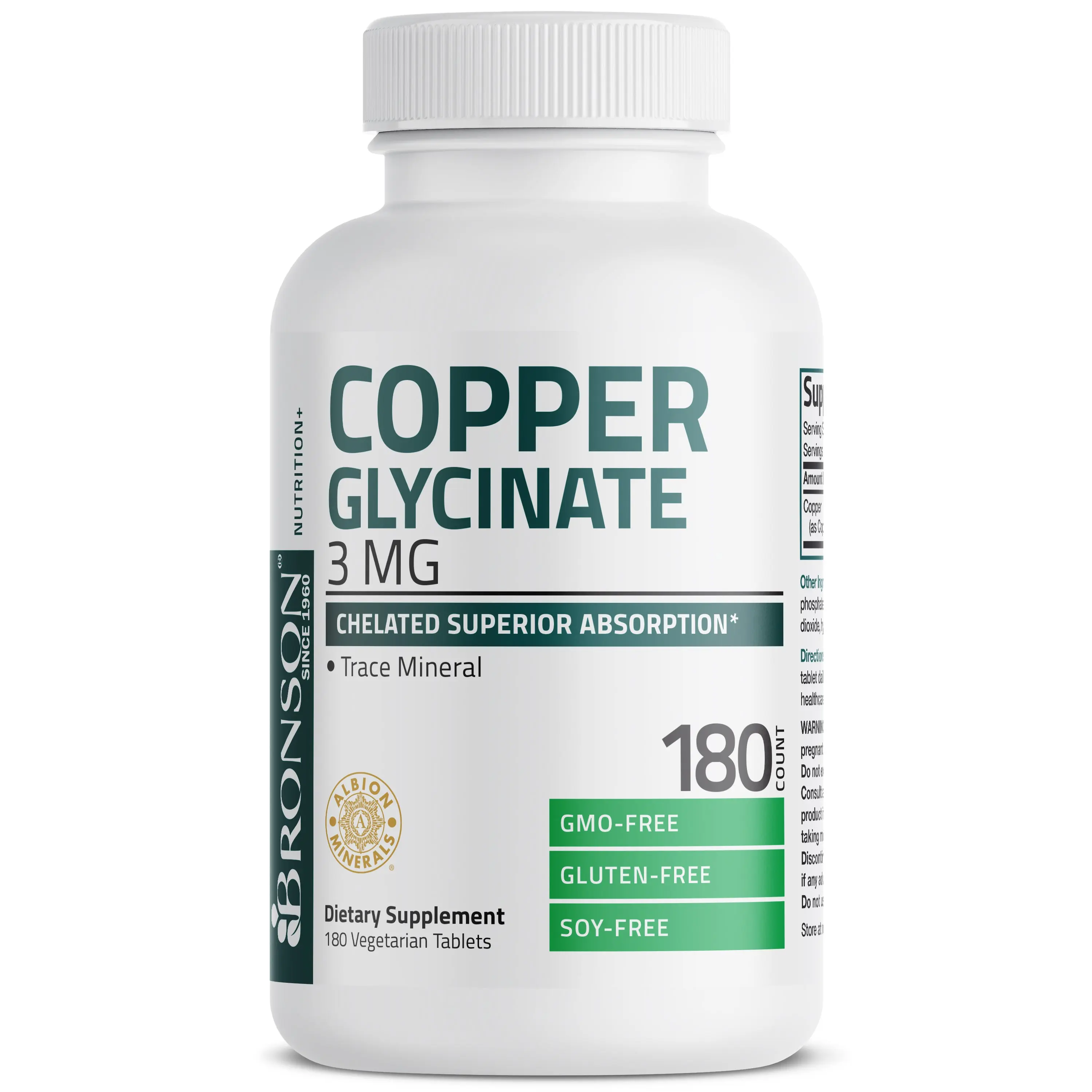 Bronson Copper Glycinate 3 MG, 180 Vegetarian Tablets Bronson Copper Glycinate 3 MG, 180 Vegetarian Tablets