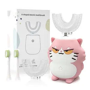 Kids U-shaped electric toothbrush with 4 brush heads and 6 cleaning modes, fully rechargeable intelligent timing, 360 ° deep cleaning for children, confident smile