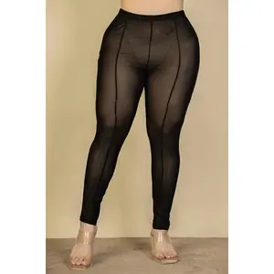 Plus Size Seam Front High Waist Mesh Leggings