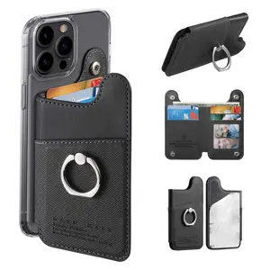 Stick Mobile Wallet Card Holder with Adjustable Ring Stand, FRID Blocking Material,4-6 Cards Holder,Lightweight PU Leather Design for iPhone and Android for Cards and Cash