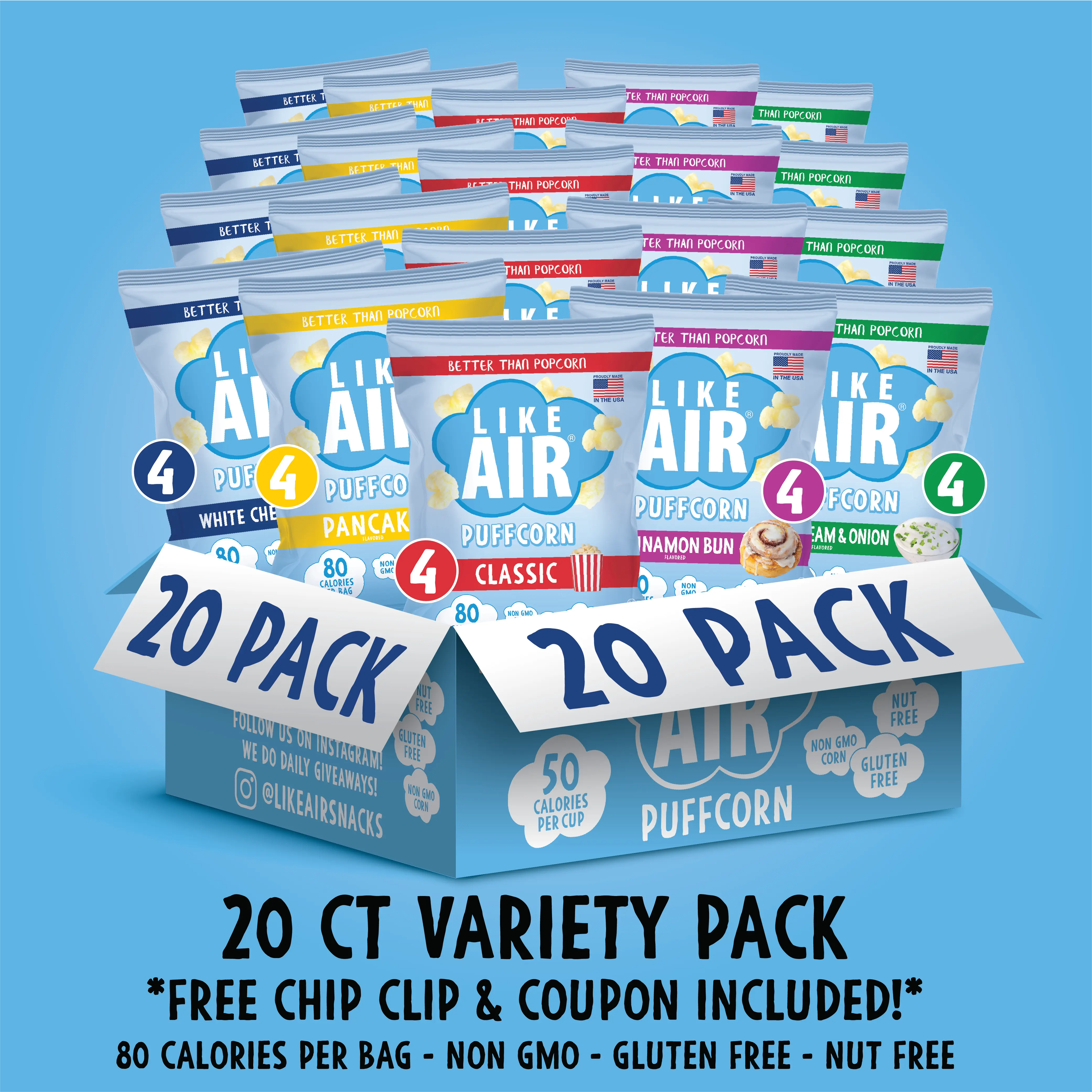 Puffcorn Single Serve Variety Pack - 20 bags - Like Air Puffcorn