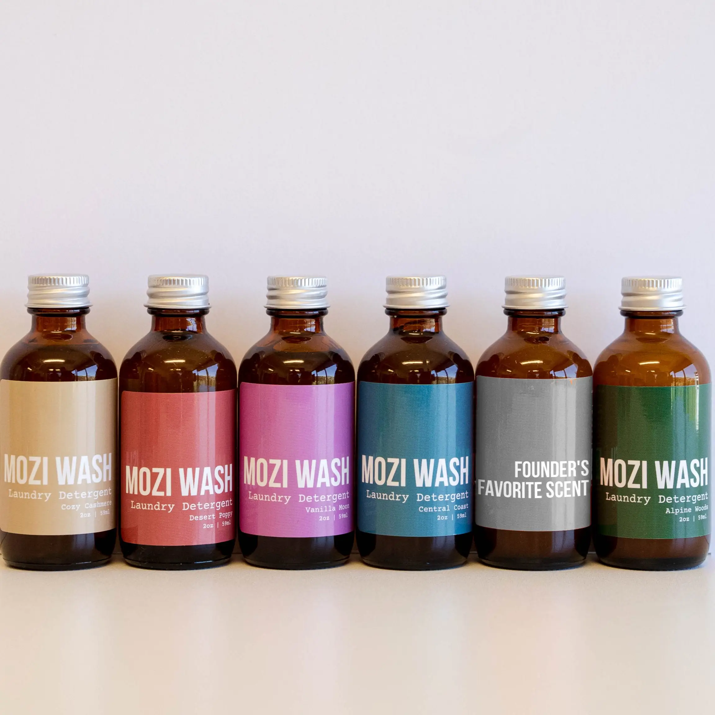 Mozi Wash Eco-Friendly Travel Detergent Sample Kit - 6 Scented Delight Bottles for 12 Loads - 5 OG Scents + an Extra Mystery Scent - Quick & Convenien
