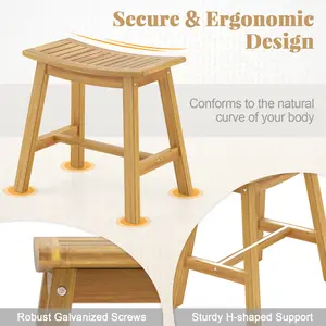 COSTWAY - Teak Wood Shower Stool with Curved Seat for Inside Shower Spa