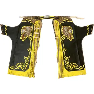 Adult Bull Riding Chaps Black & Yellow Skeleton Chief Bull Riding Rodeo Chaps 35"-40" Waist / 40" Height
