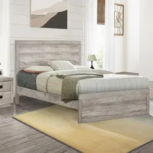 Vintage Farmhouse Style Queen Size Platform Bed with 10 Wooden Slats Support, No Box Spring Needed, Rustic White-WF531608AAC
