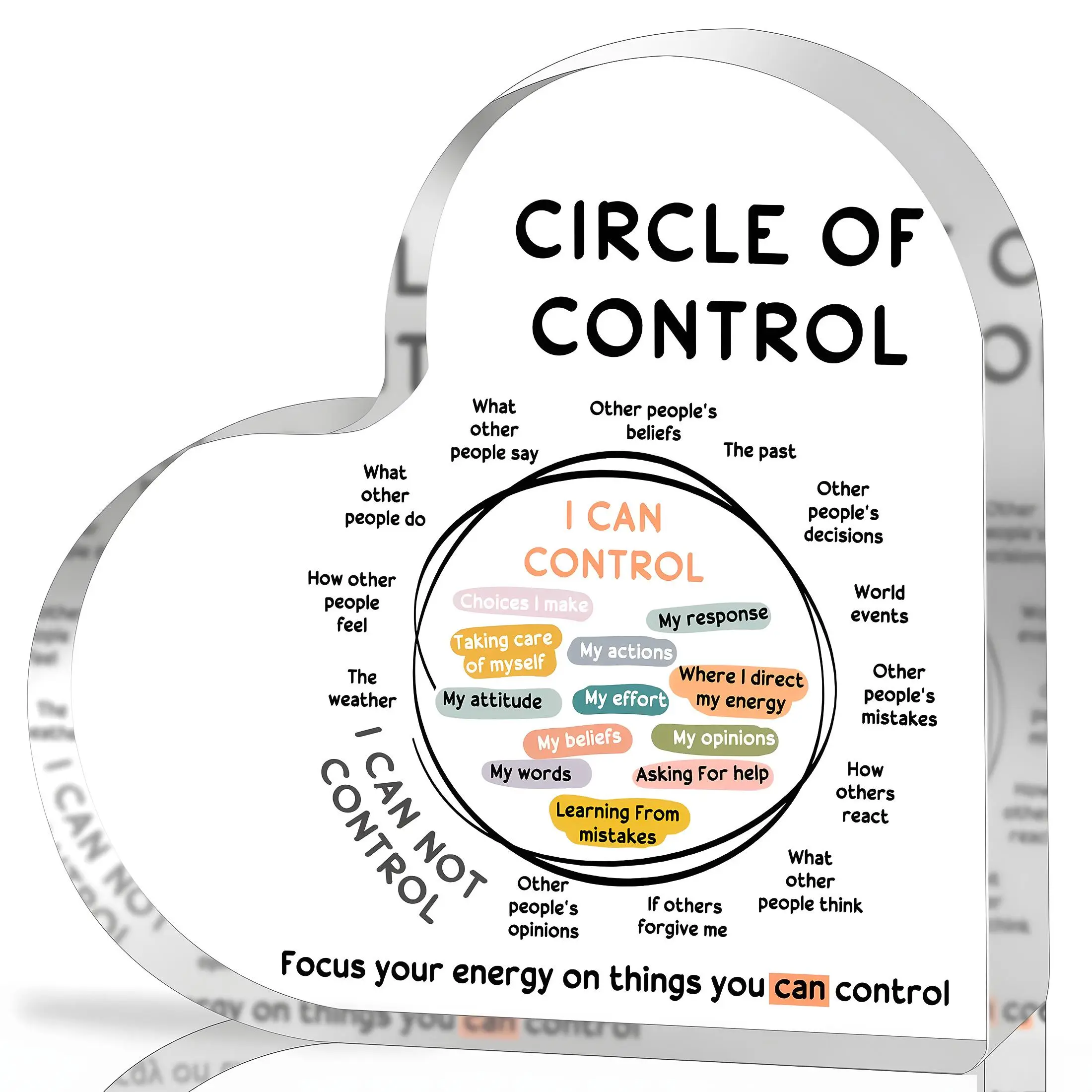 Circle Of Control Acrylic Decorative Plaque, Inspirational Office Decor, Home Office Desk Signage Decoration, Well-being Support Sign, Home Decor for School Counselors & Therapy Spaces, Home Decor Gifts, Signage