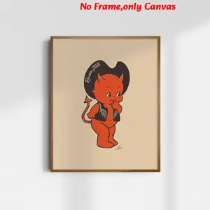 1 Pc, wall art, vintage poster, naughty red cupid print, Cute Cartoon Print, western devil cowboy canvas painting, living room aesthetic, bedroom decor, apartment decor, housewarming gift, unframed, Artistic, Wall Art Decoration