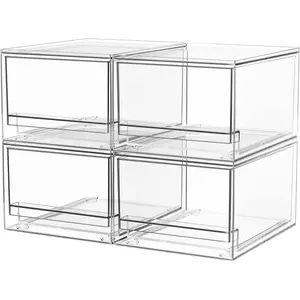 Acrylic Stackable Drawers, 7.5" L Makeup Organizer, Bathroom Organizer and Storage, Plastic Storage Bins for Kitchen Cabinet Pantry Medicine Fridge