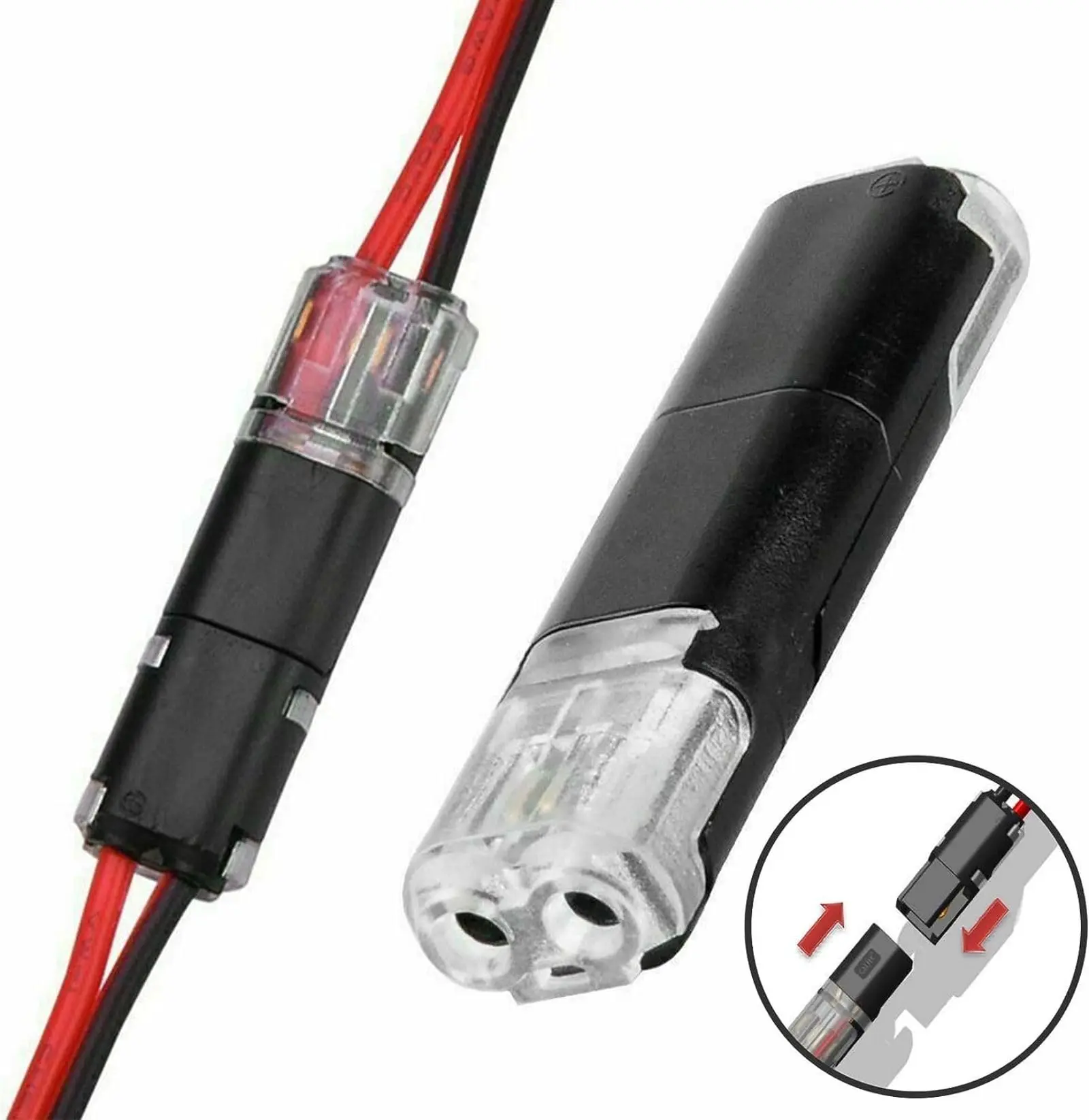 50PCS Double-Wire Plug-in Connectors with Lock – Reusable 2-Pin Electrical Wire Joiners for Home DIY, AWG 18–22, No Stripping or Soldering, Easy for Beginners, Tool-Free & Pluggable Design