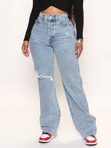 Women's Straight Leg Jeans - Medium Wash for Womenswear Bottom