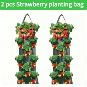 2 Pack Multi-Pocket Wall Hanging Strawberry Planters, Breathable & Reusable Vertical Hanging Grow Bags, Ideal for Balcony Patio Herbs & Vegetable Planting