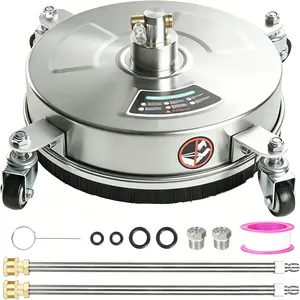 14 Inch Pressure Washer Surface Cleaner with 4 Wheels, Stainless Steel Power Washer Attachment, Heavy Duty Cleaning Tool for Patio, Sidewalk, Deck & Driveways,summerwins