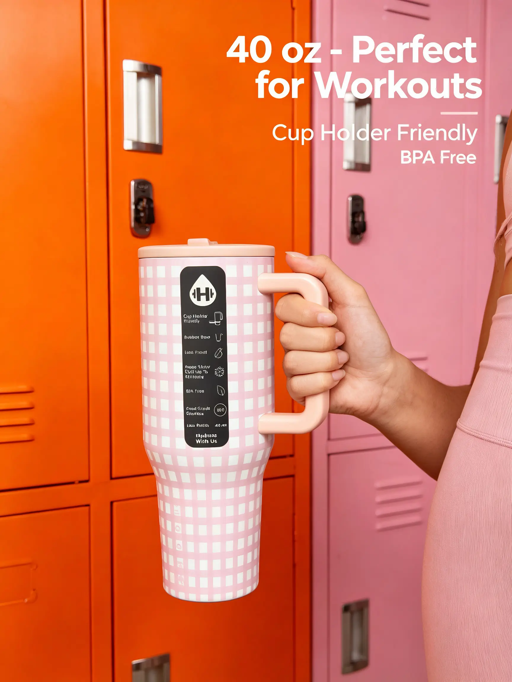 HydroJug Classic Pink Gingham 40oz Insulated Water Bottle - Stylish, Portable Flask with Ergonomic Handle, Sweat-Proof Rubber Bottom, Leak-Resistant for Car, Outdoor Use (Bookish La Bow Blank Louise Belcher Design)