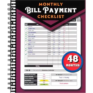 Monthly Bill Payment Checklist: Bill  Notebook With Spiral Binding 8"x10" The 4-Year Guide for Families &  Managers, 960 Billing Records Included (Plum)