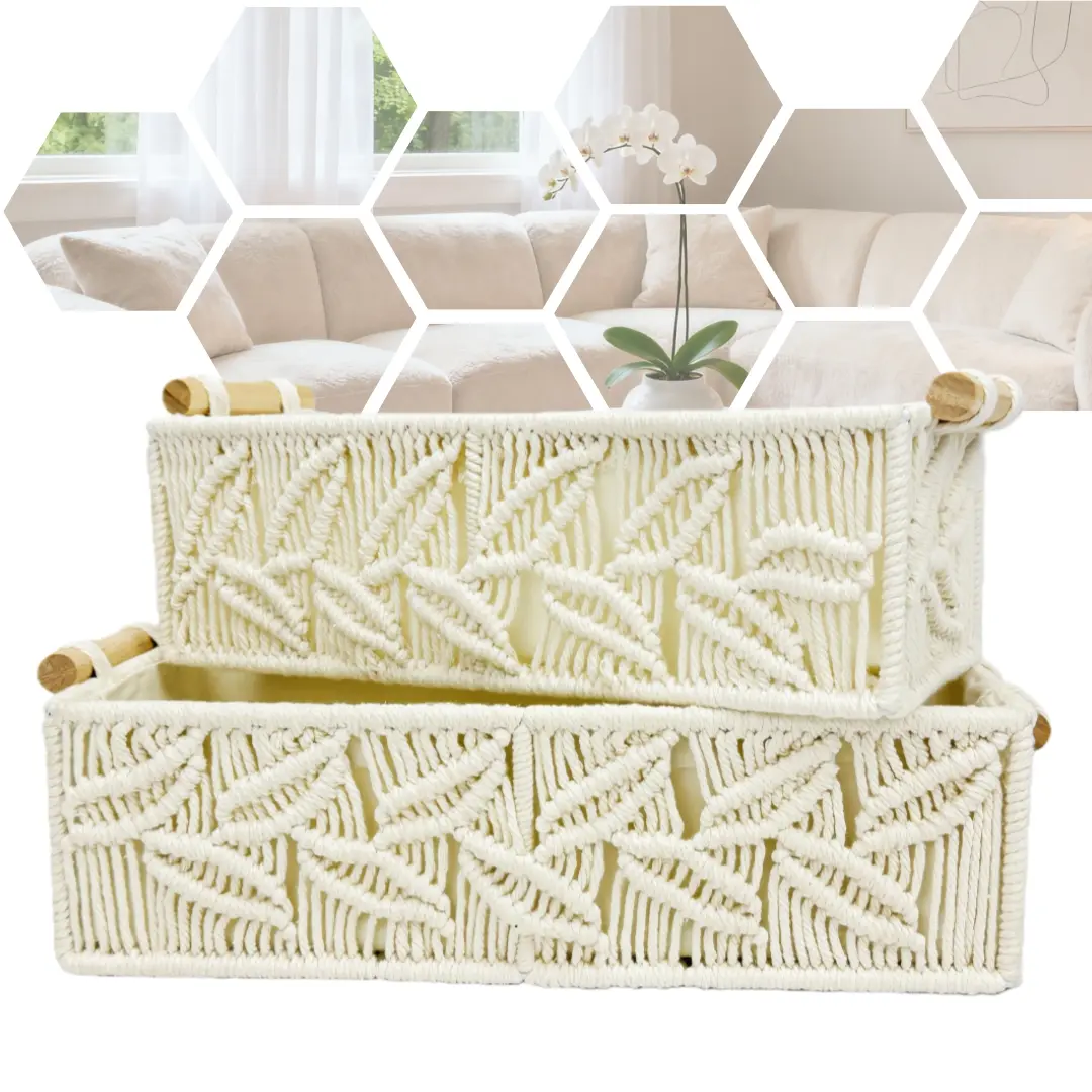 Handmade Classic Rectangle Organizer Storage Boxes, 2-Piece Set for Home Supplies Organization