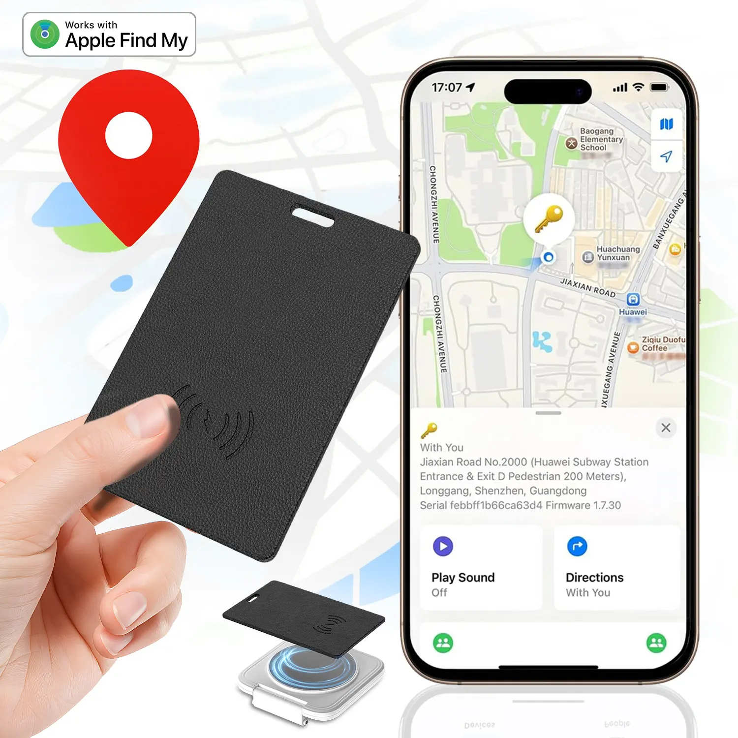 Rechargeable Wireless Wallet Tracker Card for iPhone Nearby, 1.8mm Thin Light IP68 Waterproof Trackable Modern GPS Tracker for Find Hub App,back to school,back to school haul