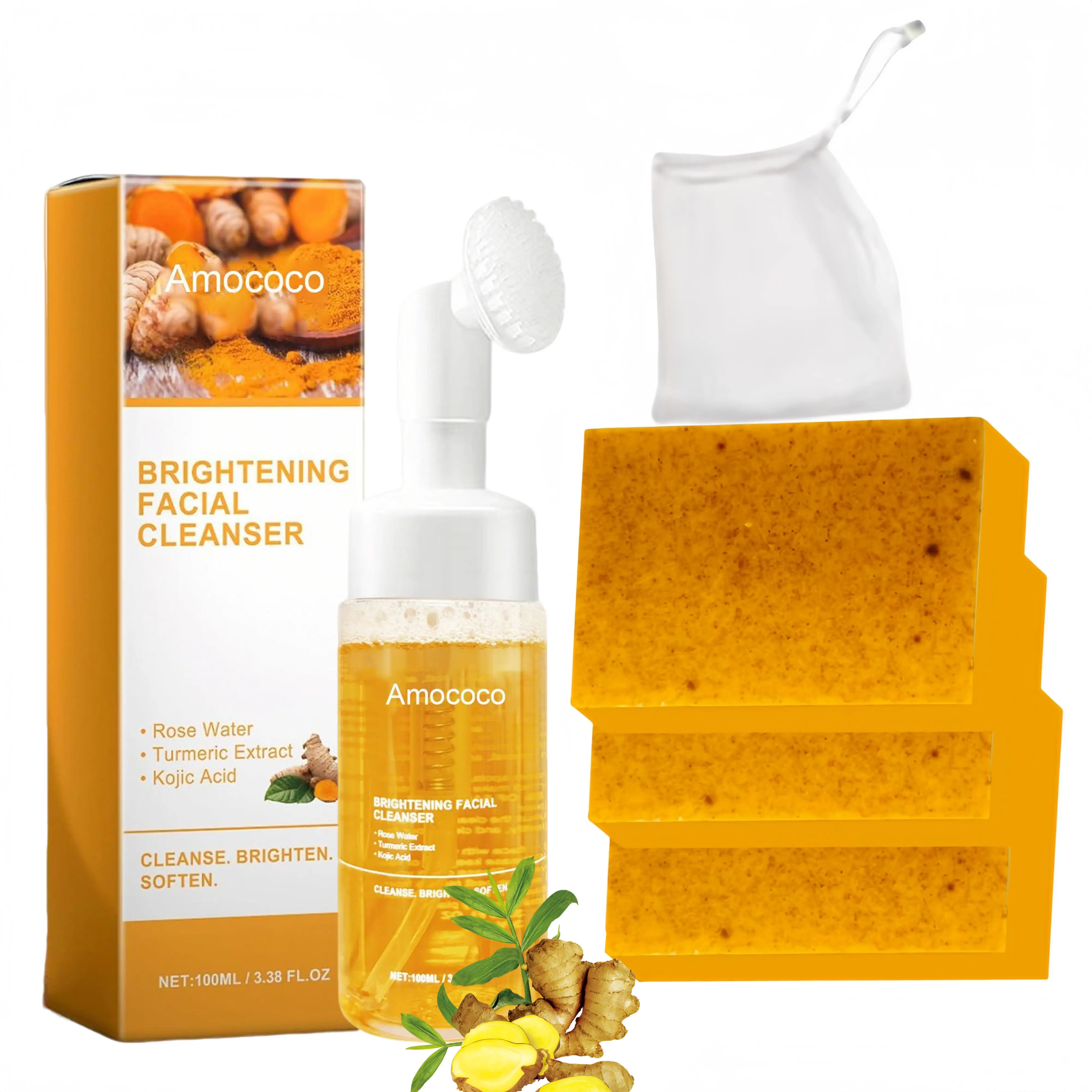 Turmeric Wash and Care two PieceSet, TurmericCleansing Mousse, Turmeric SoapFacial Cleansing Skincare FacialCleansing Cleanser Facial Wash
