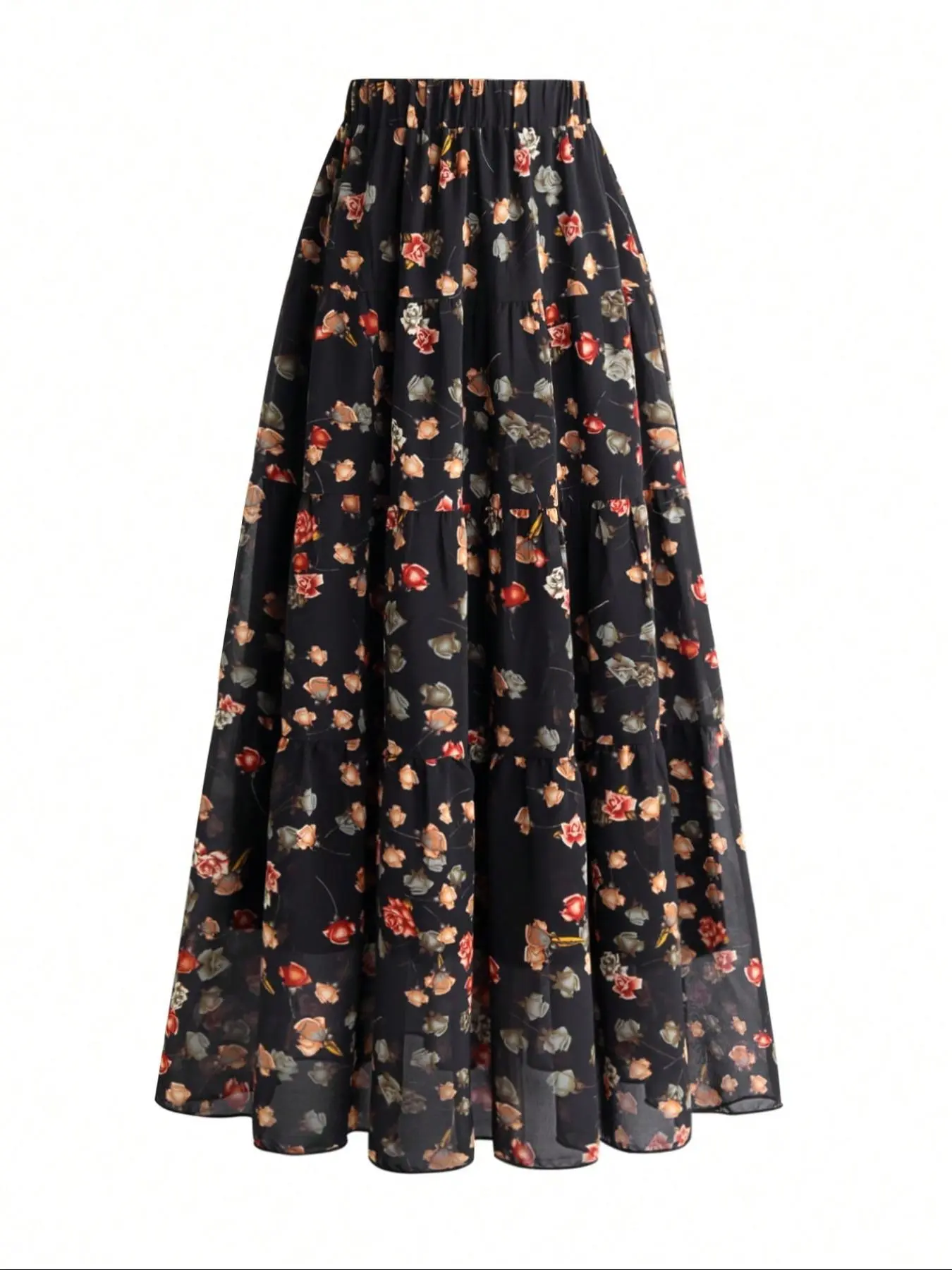 Women's Floral Pleated Maxi Skirt High Waisted Chiffon Flowy A-Line Boho Bohemian Long Skirts Elegant Vacation Beach Casual Daily Outfits Trendy Beachwear Casual Fashionable Skirt