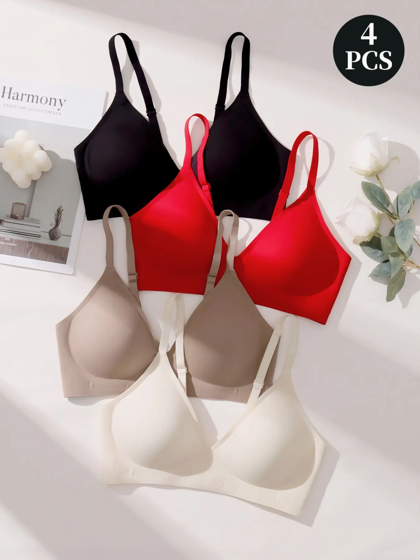 1/4 Pack Seamless Wireless Casual Bras, Jelly Soft Smooth Cup Comfortable Push-Up Bralettes, Back Closure No Underwire Support Bras, Women's Daily Lingerie, All-Season Invisible Slim Fit