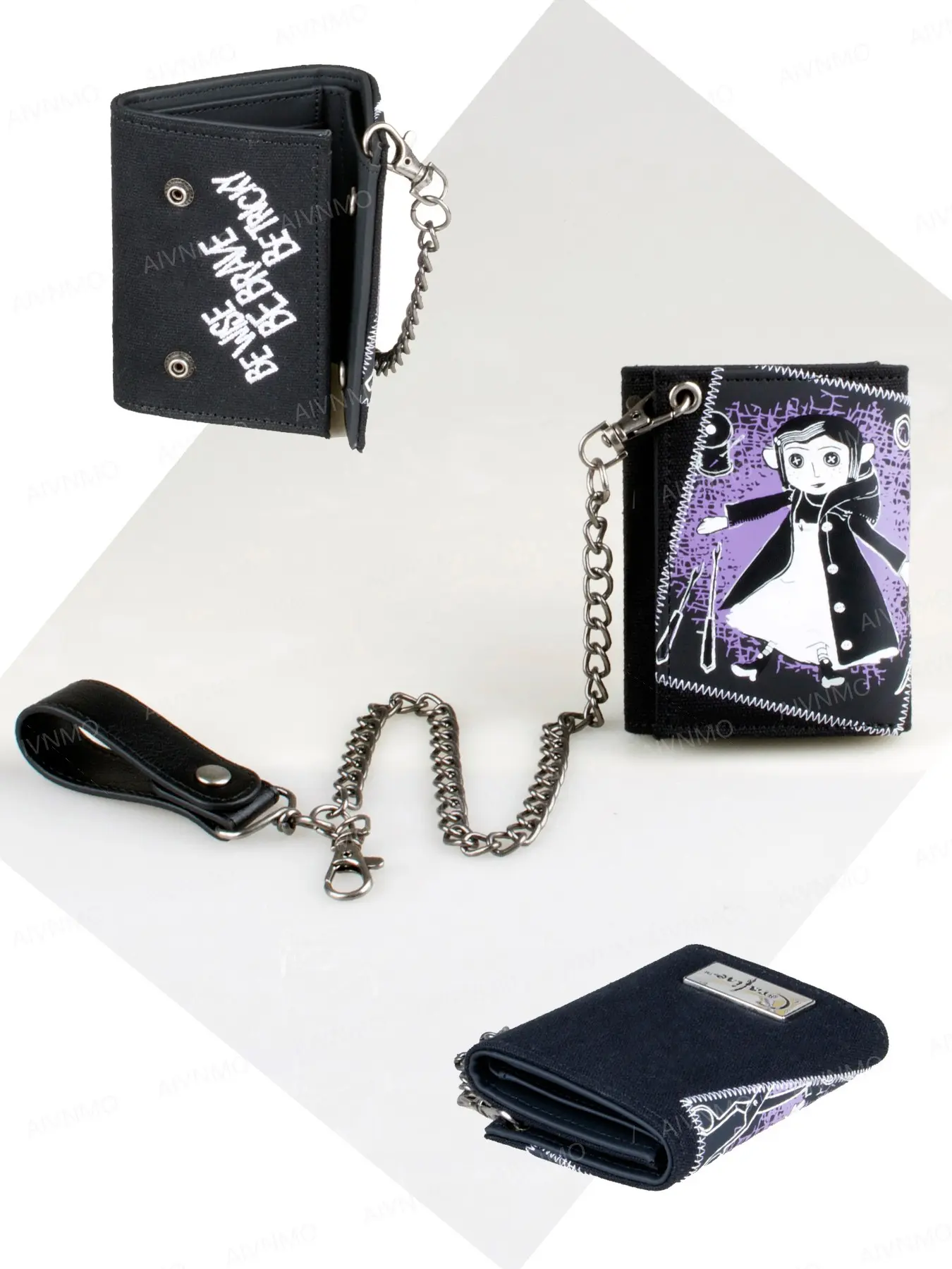 High-Quality Three-Fold Printed Sticker Chain Wallet, Fashion Personalized Credit Card Holder ID Window, Stylish and Unique Design Trifold Wallet, Durable Fashion Wallet, Fashionable Wallet, Pu Leather Wallet